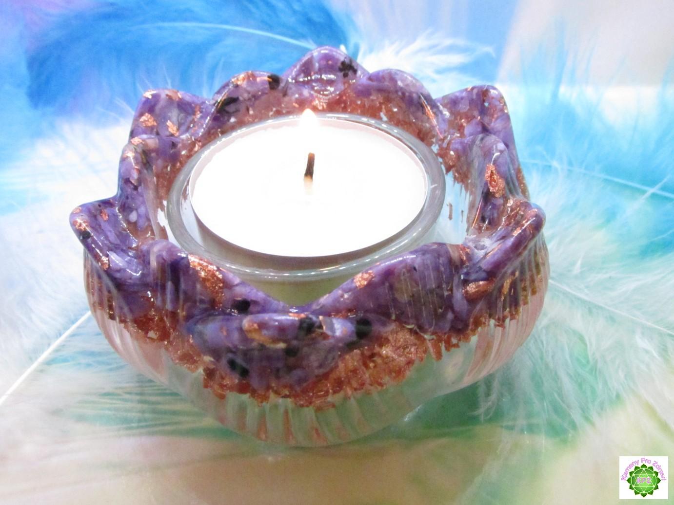 Orgonit Lotosový květ - 3v1 svícen, stojan na vonné tyčinky - Andělský dotek Čaroitu