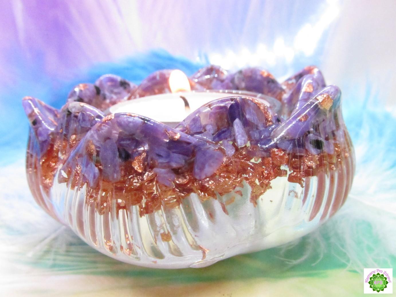 Orgonit Lotosový květ - 3v1 svícen, stojan na vonné tyčinky - Andělský dotek Čaroitu