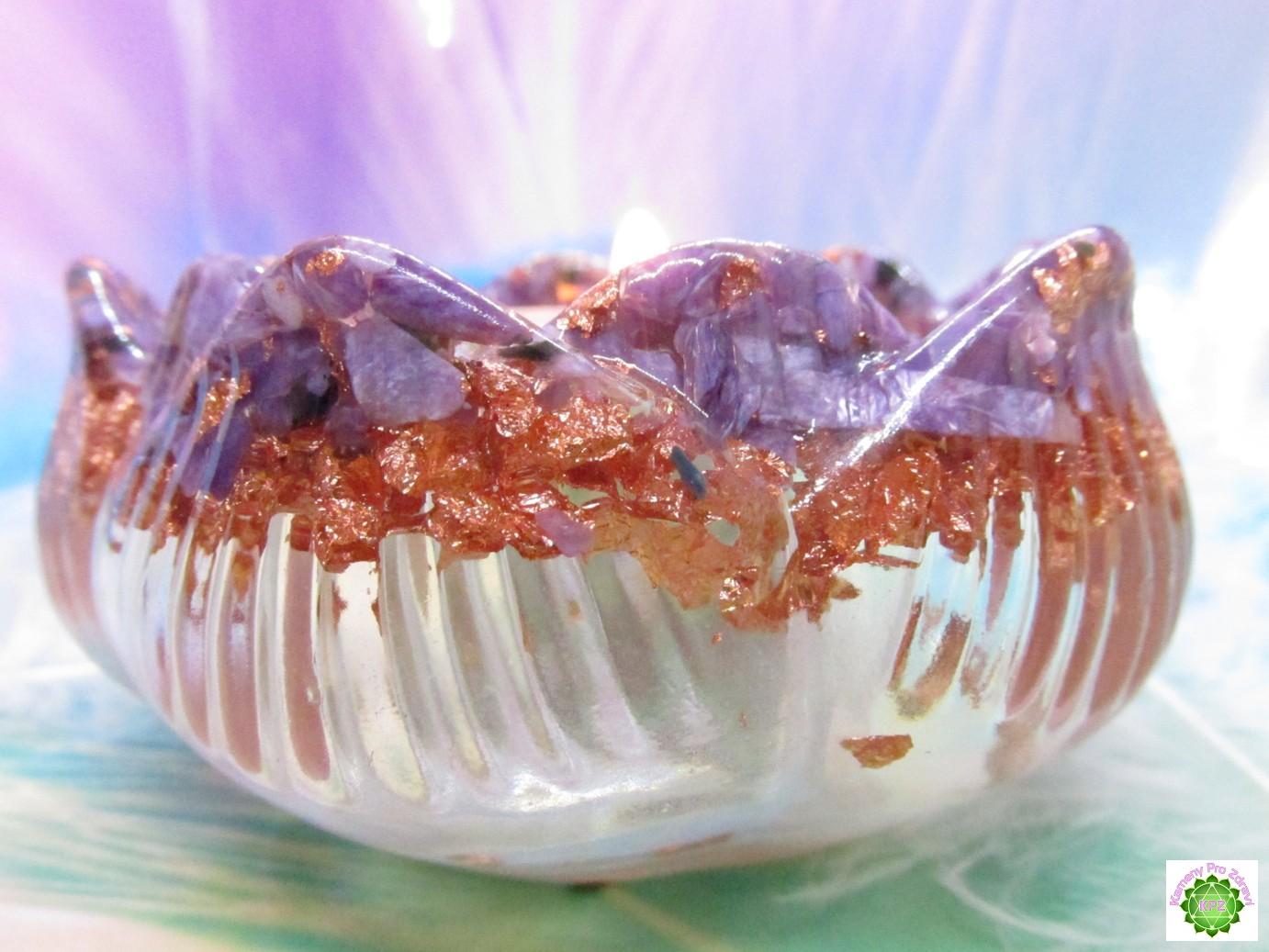 Orgonit Lotosový květ - 3v1 svícen, stojan na vonné tyčinky - Andělský dotek Čaroitu