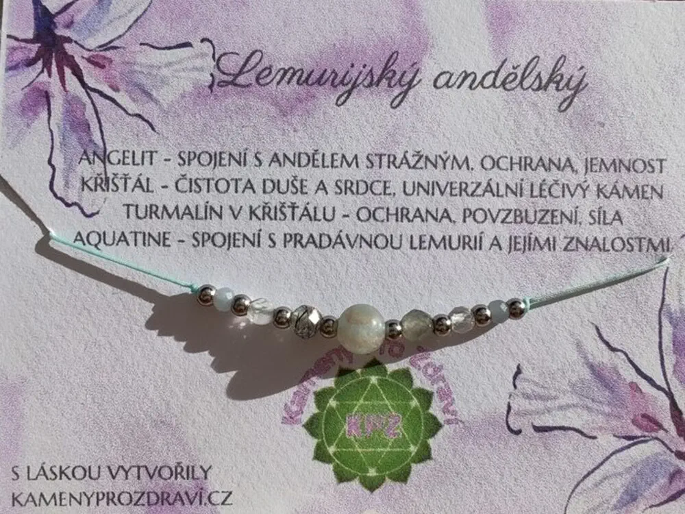 Náramek "Lemurijský andělský" - angelit, aquatine, křišťál, turmalín v křišťálu