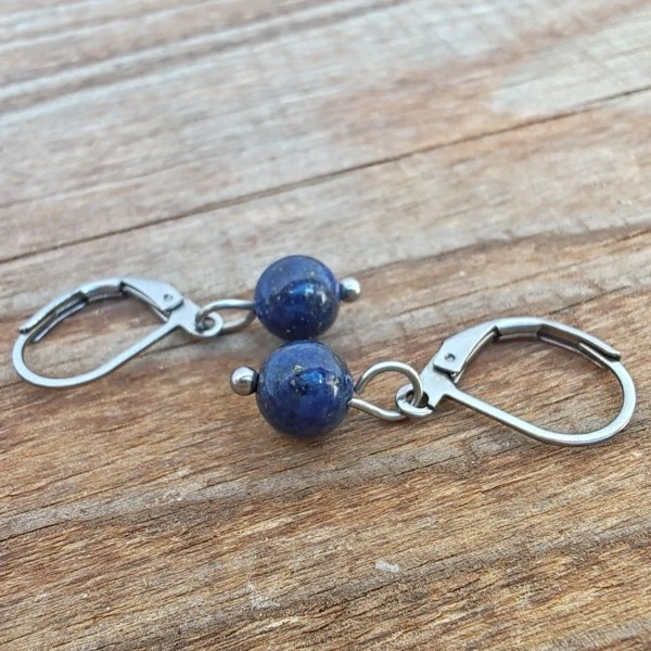 Jemné kuličkové náušnice Lapis Lazuli (6 mm) – Nerezová ocel, dámský patent