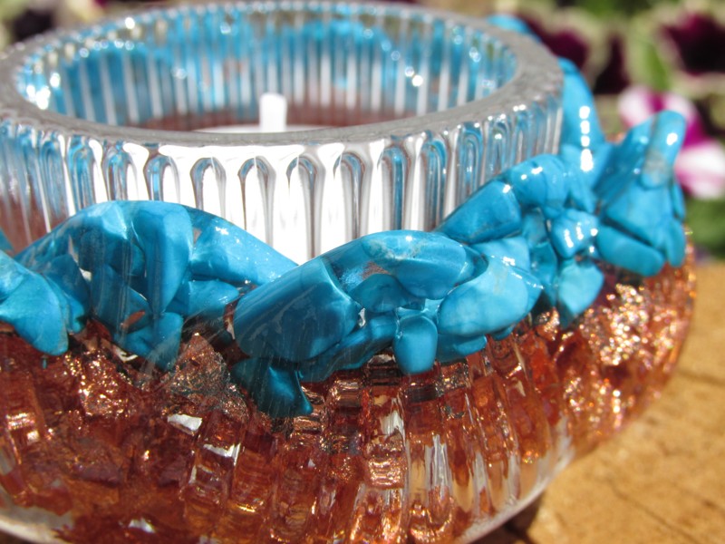 Orgonit Lotosový květ - 3v1 svícen, stojan na vonné tyčinky - Snový modrý howlit