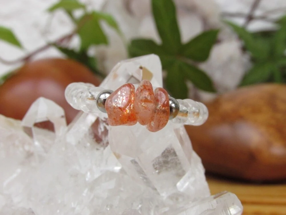 Prsten - Křišťál & Sluneční kámen - "Soukromé slunce"