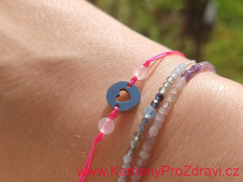 Náramek "Srdcový" - růženín, srdíčko nerez ocel