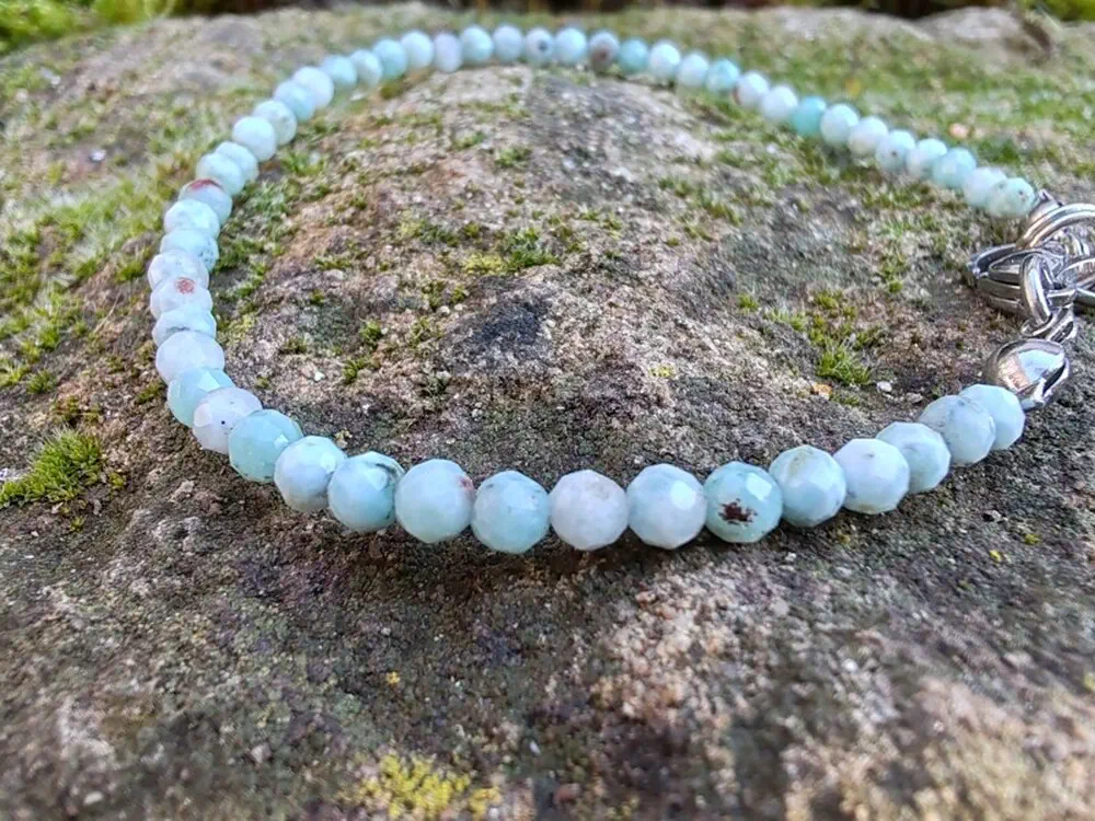 Larimar náramek broušený "Moudrost velryb a delfínů", broušené kuličky