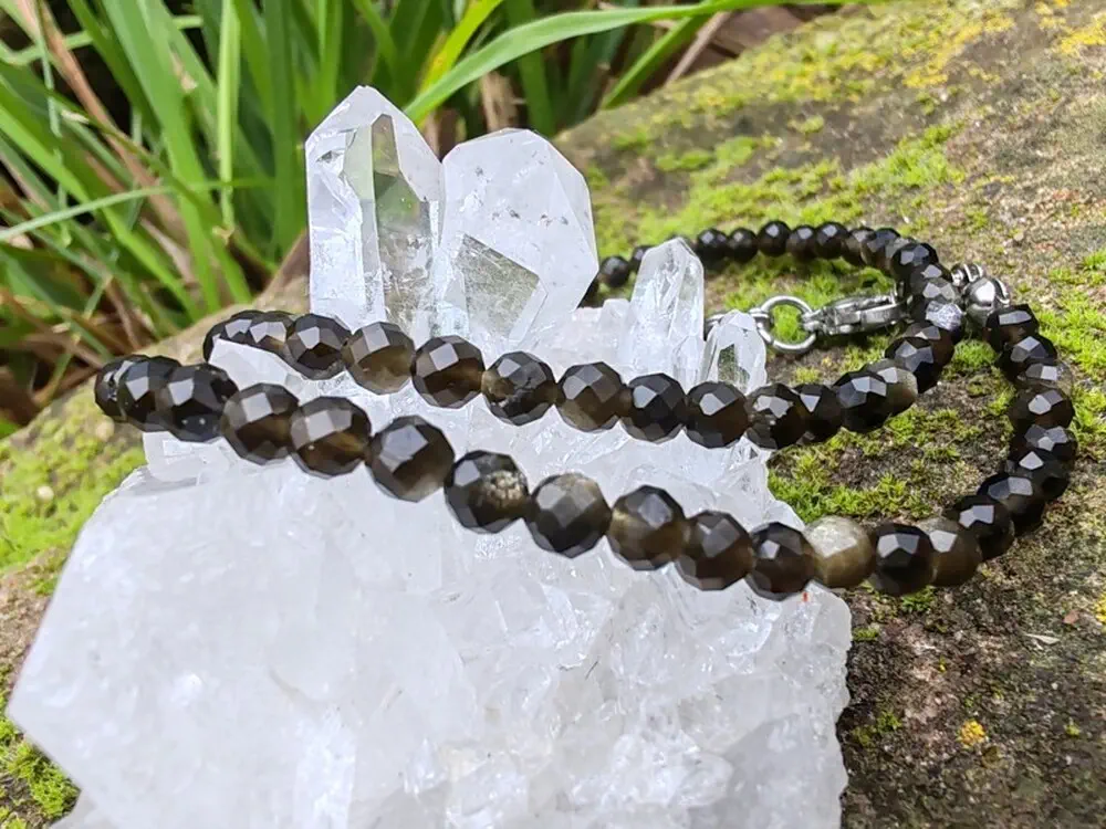 "Zlatý štít pravdy" náramek zlatý obsidián, broušené kuličky 4,2mm
