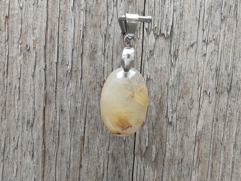 "Zlaté vlákno osudu" přívěsek Sagenit - Venušiny vlasy, kabošon & ocel *8