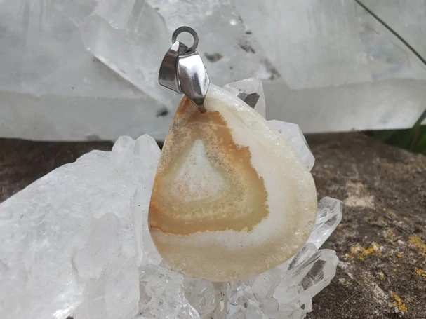 "Světelný průvodce" přívěsek Solar quartz, kabošon & nerez ocel *11