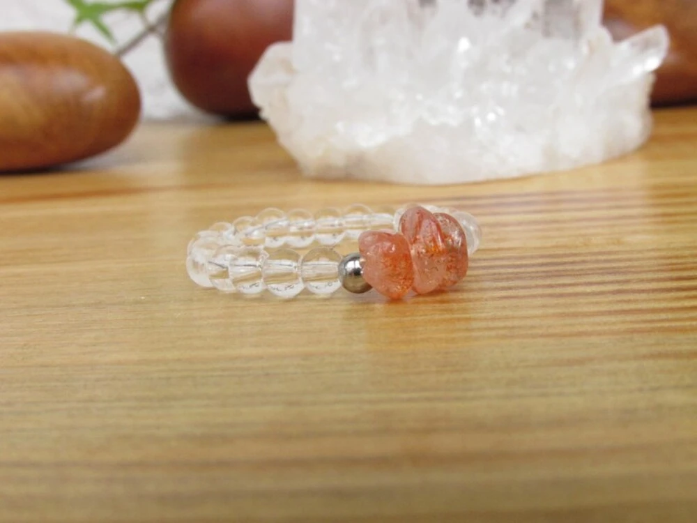 Prsten - Křišťál & Sluneční kámen - "Soukromé slunce"