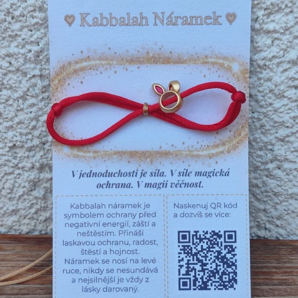 Ochranný Kabbalah náramek – Králičí ouška s červeným smaltem (posuvné uzlíky)