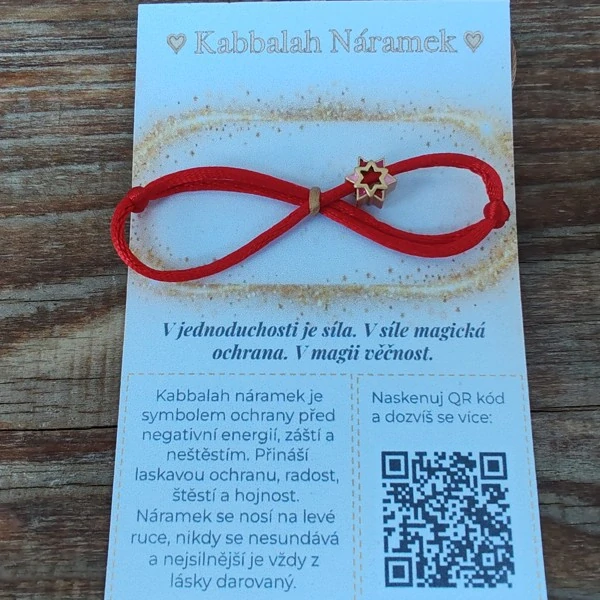 Ochranný Kabbalah náramek – Šesticípá hvězda s červeným a růžovým smaltem (posuvné uzlíky)