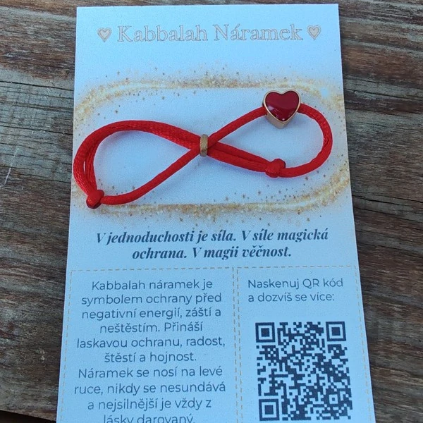 Ochranný Kabbalah náramek – Srdce s oboustranným červeným smaltem (posuvné uzlíky)