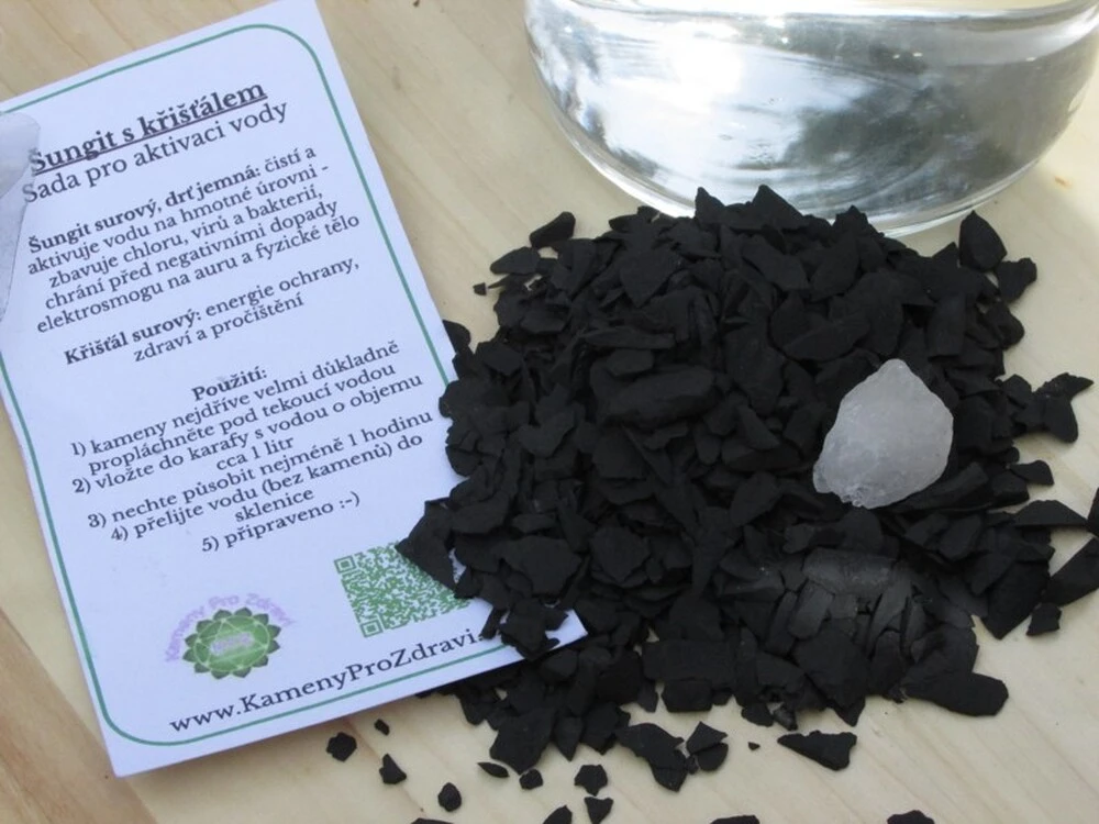 Aktivátor vody - Šungit drť drobné kousky (100g) + surový křišťál