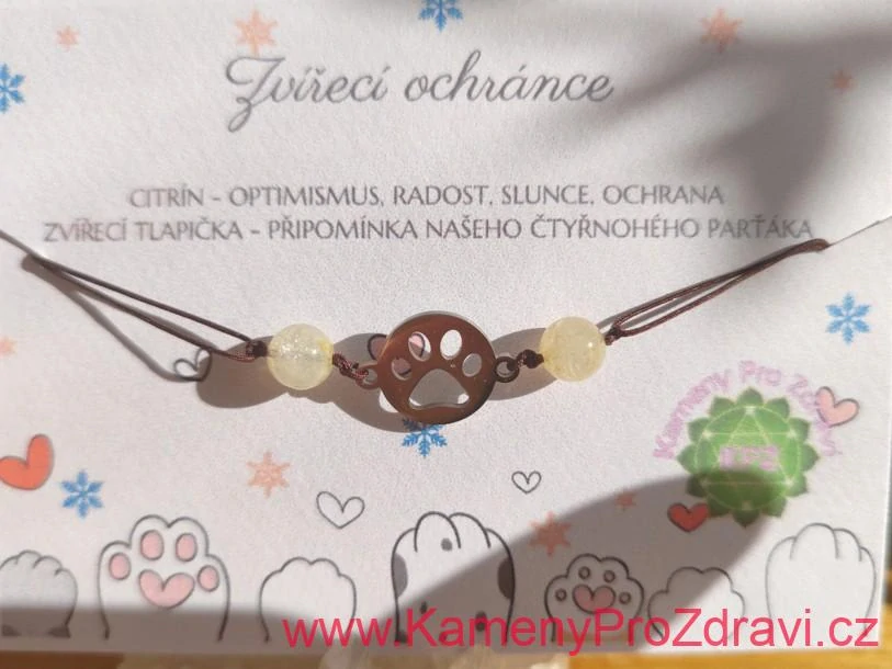 Náramek "Zvířecí ochránce" - citrín, kočičí tlapka z nerezové oceli