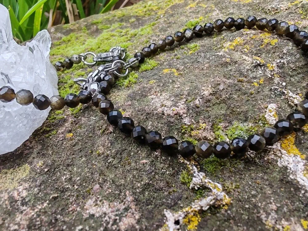 "Zlatý štít pravdy" náramek zlatý obsidián, broušené kuličky 4,2mm