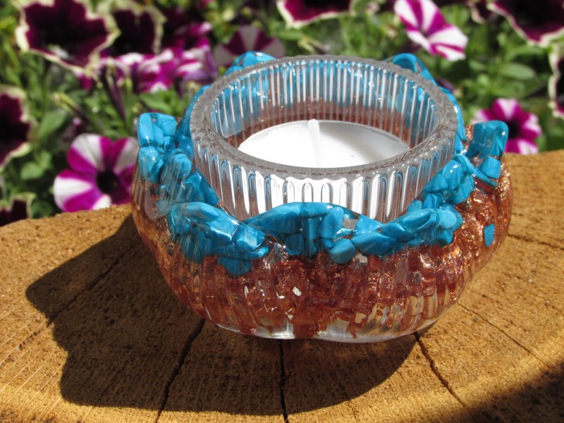 Orgonit Lotosový květ - 3v1 svícen, stojan na vonné tyčinky - Snový modrý howlit