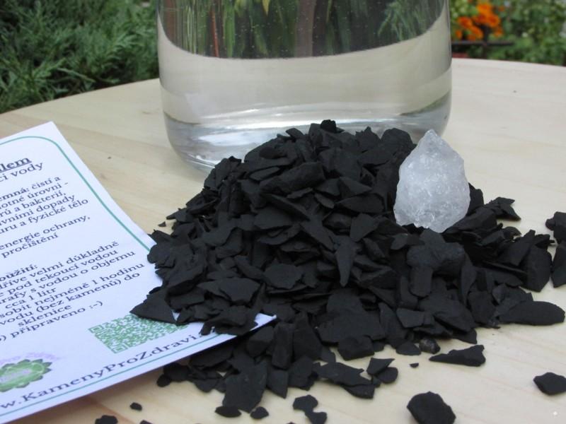 Aktivátor vody - Šungit drť drobné kousky (100g) + surový křišťál 
