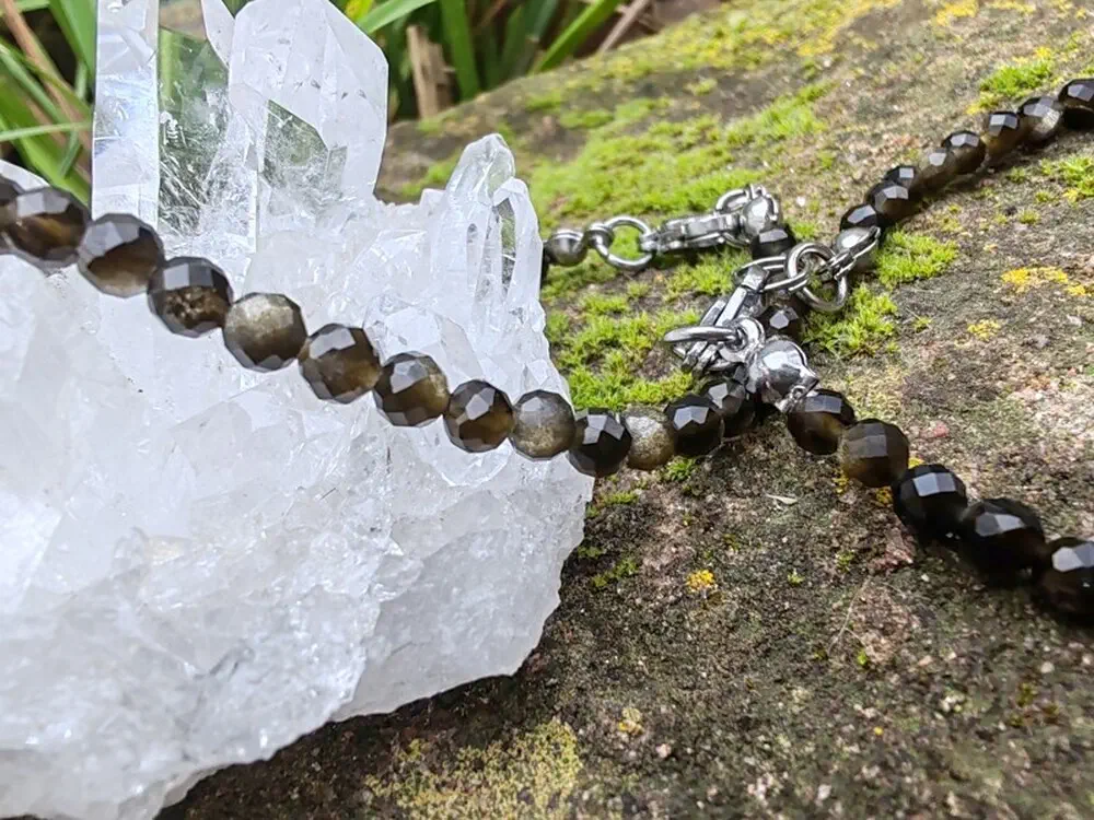 "Zlatý štít pravdy" náramek zlatý obsidián, broušené kuličky 4,2mm