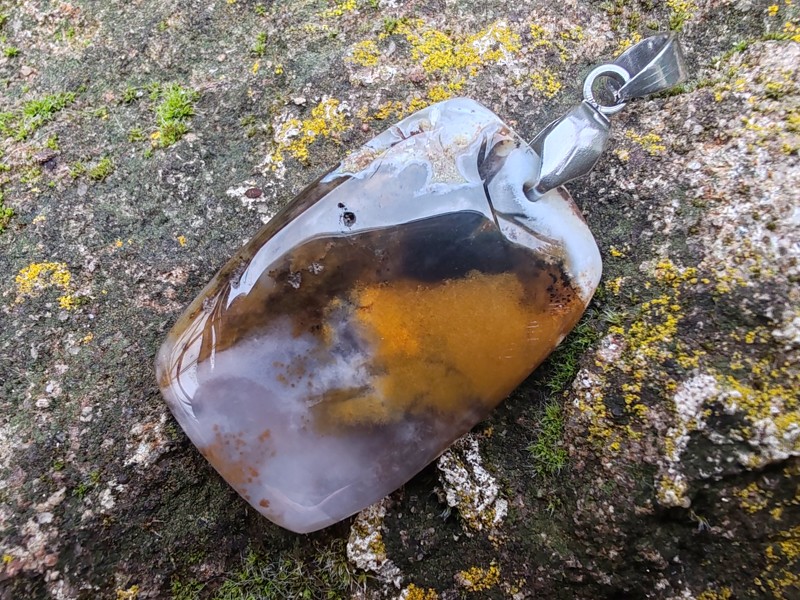 "Zahrada věčnosti" přívěsek dendrický achát, kabošon & nerez ocel *2