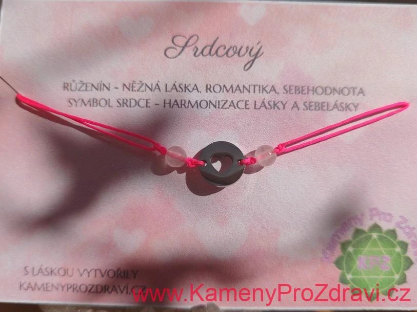 Náramek "Srdcový" - růženín, srdíčko nerez ocel