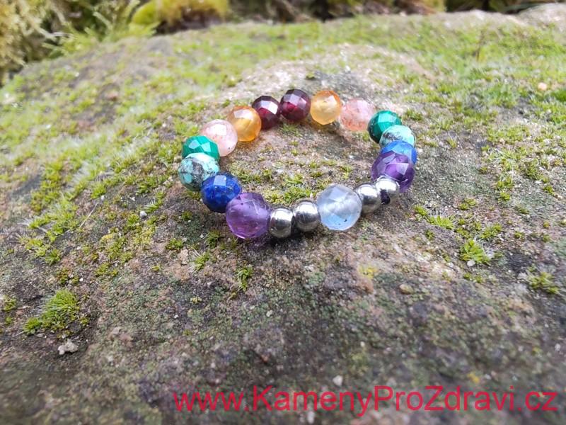 Prsten - Čakrový & Labradorit - kuličky 4mm 