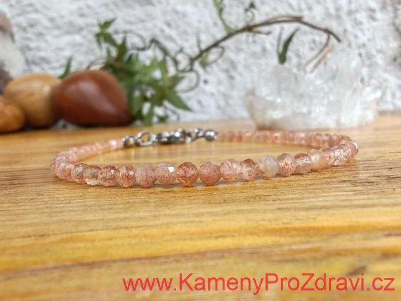 Náramek - Sluneční kámen pravý - kuličky broušené 3mm - "Radost a Světlo"