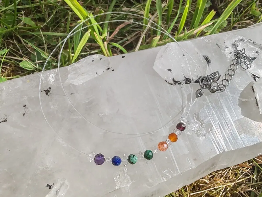 Velejemný náhrdelník "Čakrový", čakrové kameny, herkimer diamant