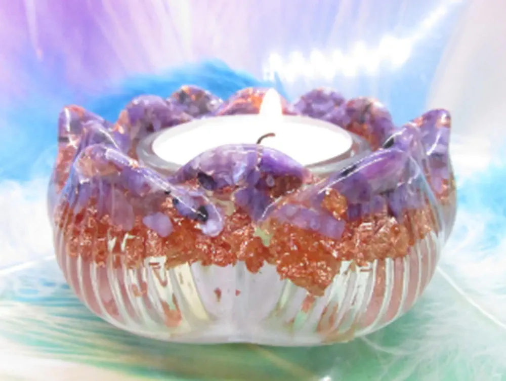 Orgonit Lotosový květ - 3v1 svícen, stojan na vonné tyčinky - Andělský dotek Čaroitu