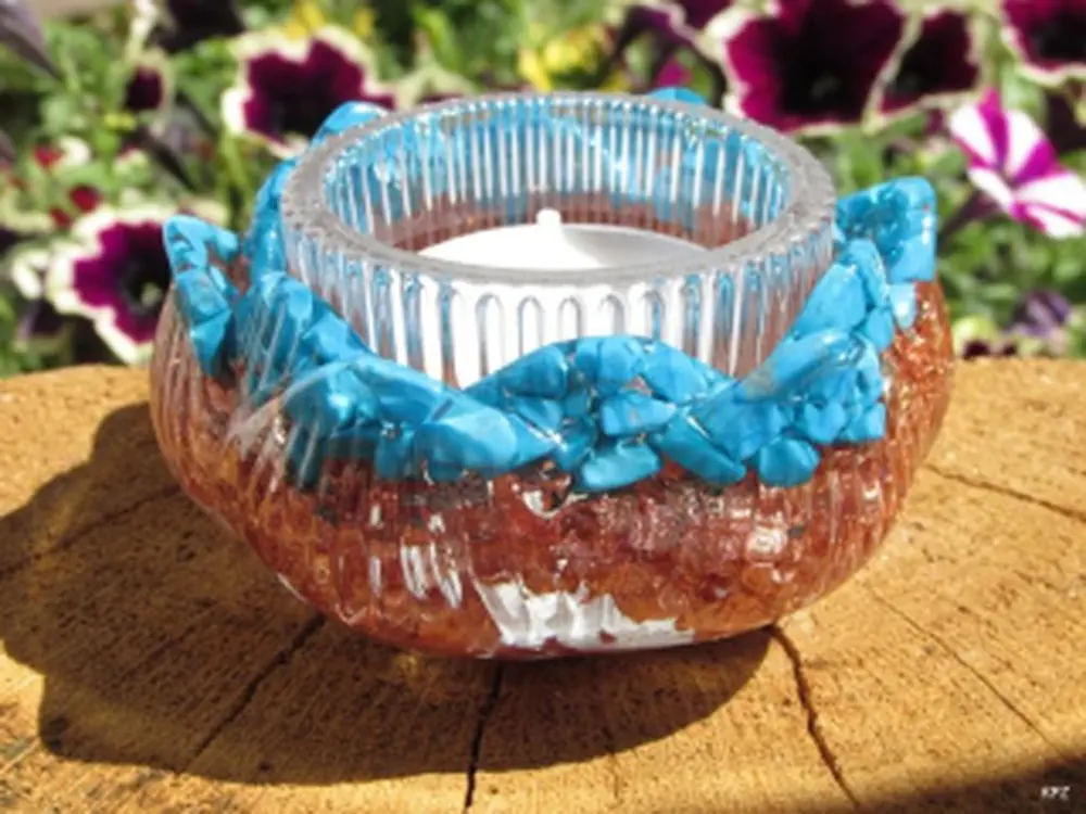 Orgonit Lotosový květ - 3v1 svícen, stojan na vonné tyčinky - Snový modrý howlit