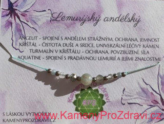 Náramek "Lemurijský andělský" - angelit, aquatine, křišťál, turmalín v křišťálu