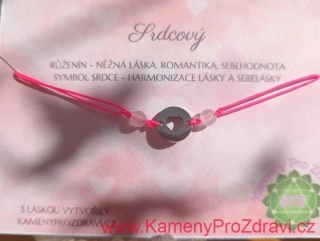 Náramek "Srdcový" - růženín, srdíčko nerez ocel