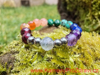 Prsten - Čakrový & Labradorit - kuličky 4mm, typ 2 